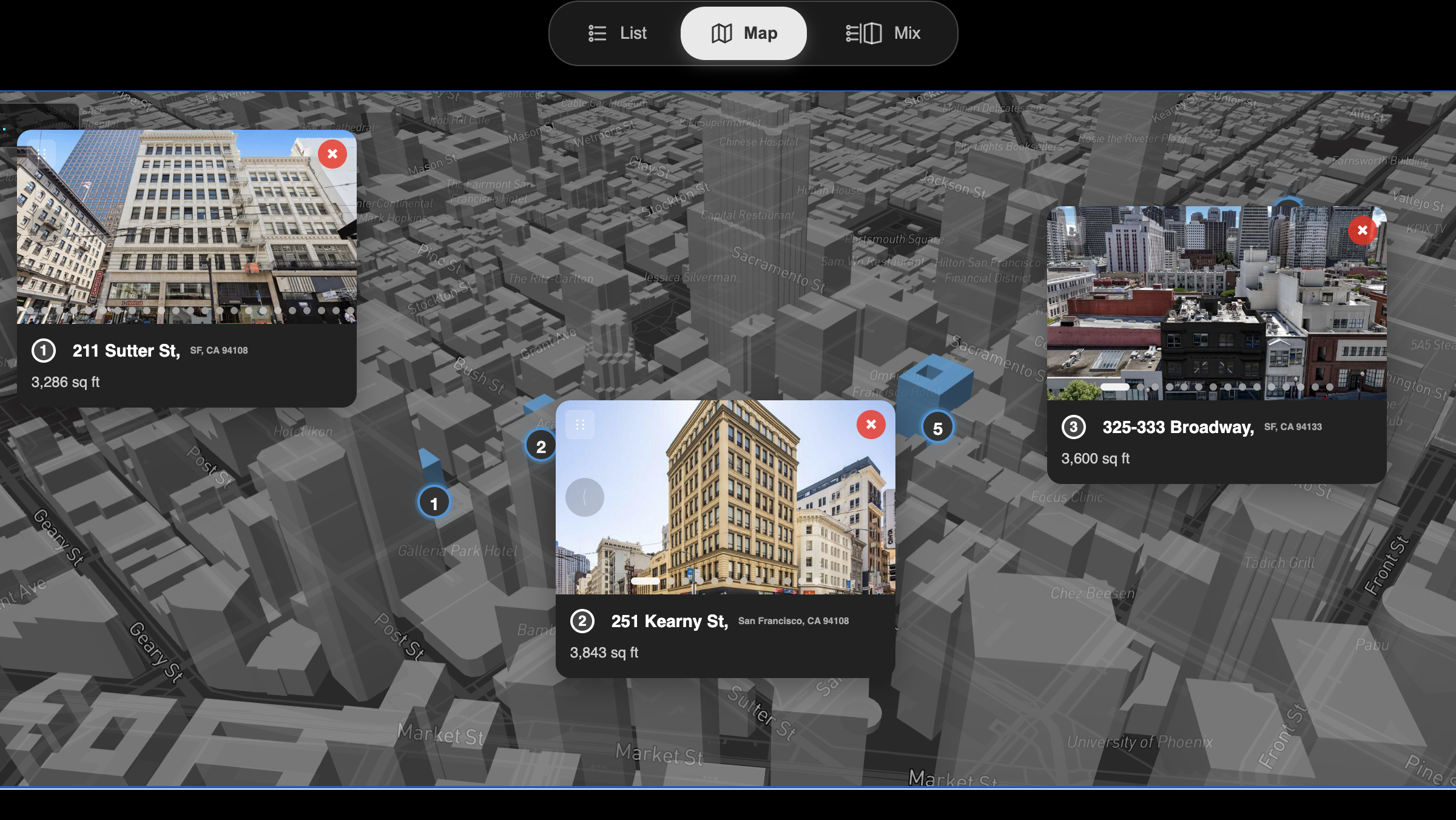 Gravitate interactive market survey with 3D map view and property listings